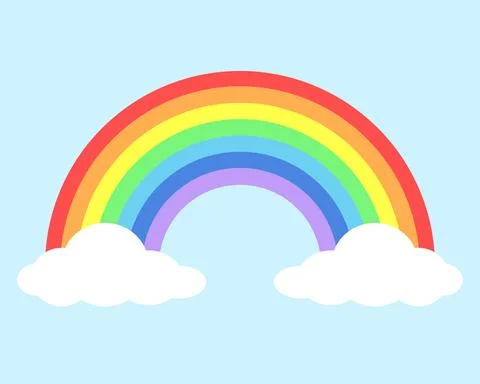 Rainbow Icon With Cloud On Blue Background. Rainbow vector illustration Illustrazione stock