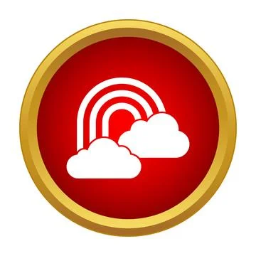 Rainbow icon with clouds on red circle button Stock Illustration