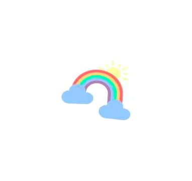 Rainbow icon with the sun and clouds. Weather forecast. Stock Illustration