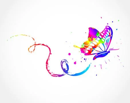 Rainbow with ink butterfly. Vector Illustrazione stock