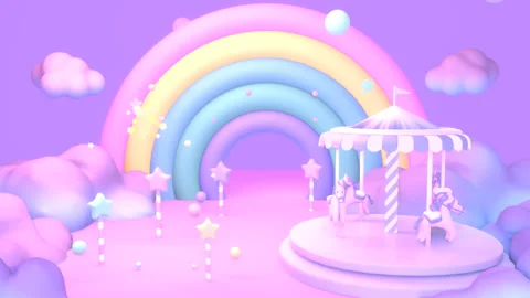 Rainbow land with carousel Stock Footage 248898796