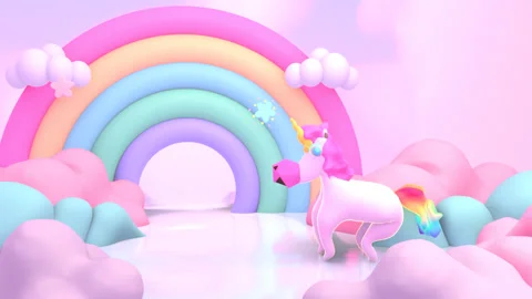Rainbow land with unicorn Stock Footage 246107357