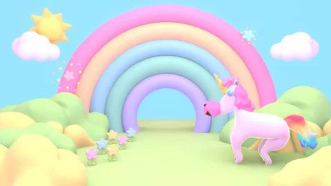 Rainbow land with unicorn Stock-Illustration