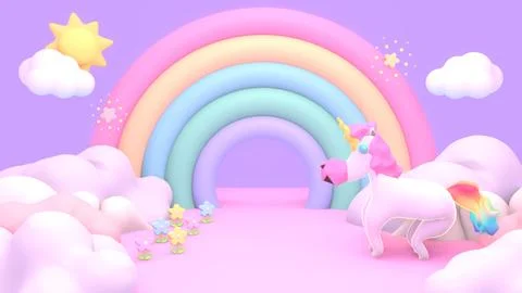 Rainbow land with unicorn Stock Illustration