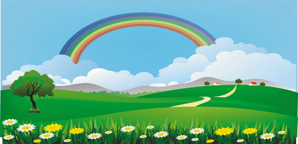 Rainbow landscape background Illustrazione stock
