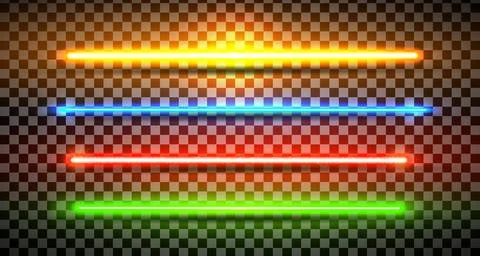 Rainbow lazer straight lines pack isolated. Neon glowing laser beam effect with Stock Illustration