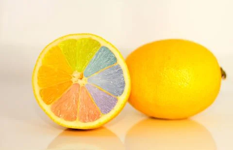 Rainbow on a lemon Stock Photos