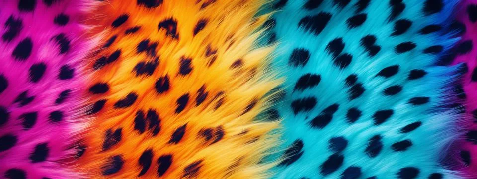 Rainbow leopard fur seamless pattern background. Animal skin texture in retro Stock Photos