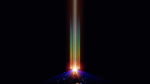 Rainbow light beam effect with sparkling particles on black. Stock Footage 342524864