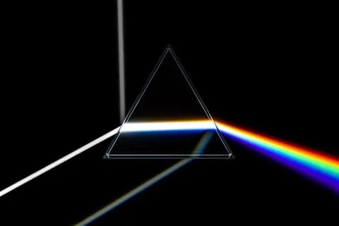 Rainbow light prism. Optical glass pyramid with visible spectrum wave rays ve イラスト素材