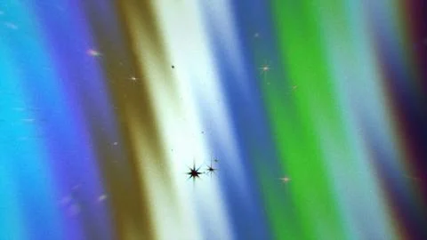 Rainbow light streaks and glowing stars on a dark background at night Stock Illustration