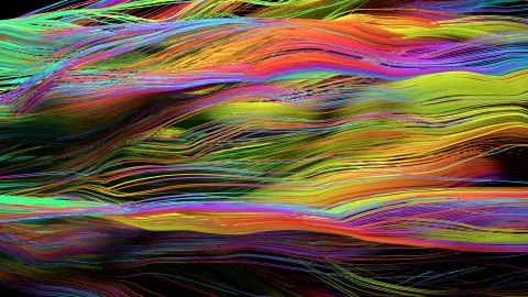 Rainbow Lines background waving to connecting. Wires that connect to communicate Illustrazione stock