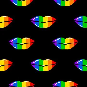 Rainbow lips seamless pattern. LGBT pride month background.  Vector templat.. Stock-Illustration