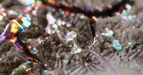 Rainbow liquid oil flow paint fractured bubble art Stock Photos