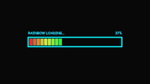 Rainbow loading progress bar reaching on black background Vídeos de archivo 342320025