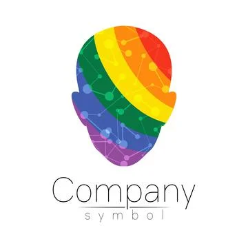 Rainbow logo vector symbol of human head. Person face. Bright color isolated on Stock Illustration