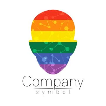 Rainbow logo vector symbol of human head. Person face. Bright color isolated on Stock Illustration