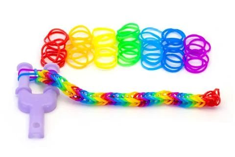 Rainbow loom Colored rubber bands for weaving accessories Stock Photos