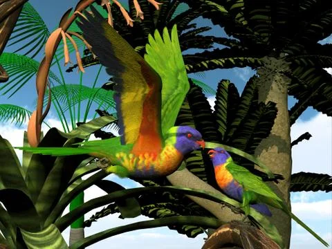 Rainbow Lorikeet Parrots Stock Illustration