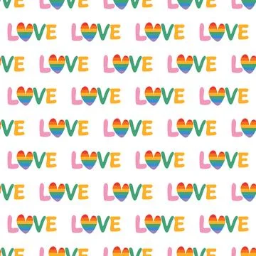 Rainbow love lettering seamless pattern. Happy pride minimalistic background. Stock Illustration