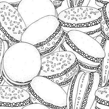 Rainbow Macarons. Donut Macarons with icing and sprinkles. Seamless pattern.. Stock Illustration