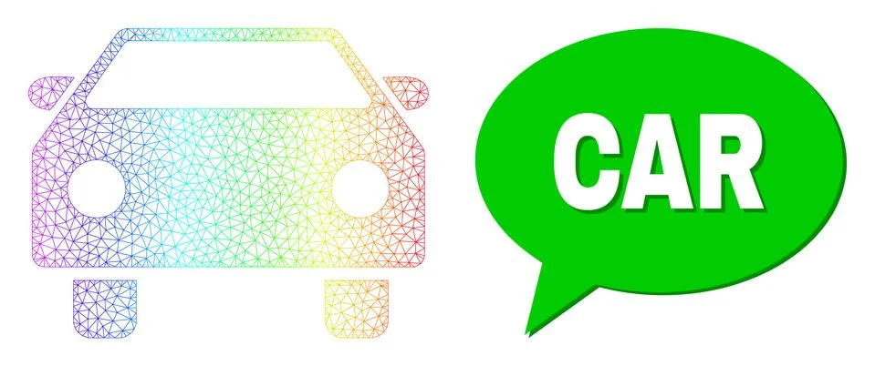 Rainbow Mesh Gradient Car Icon and Car Speech Balloon with Shadow 스톡 일러스트