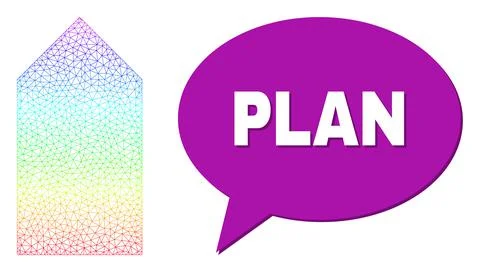 Rainbow Mesh Gradient Direction Up Icon and Plan Chat Cloud with Shadow Illustrazione stock