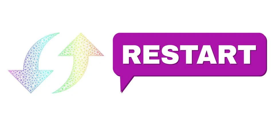 Rainbow Mesh Gradient Exchange Arrows Icon and Restart Message Cloud with Shadow Stock Illustration