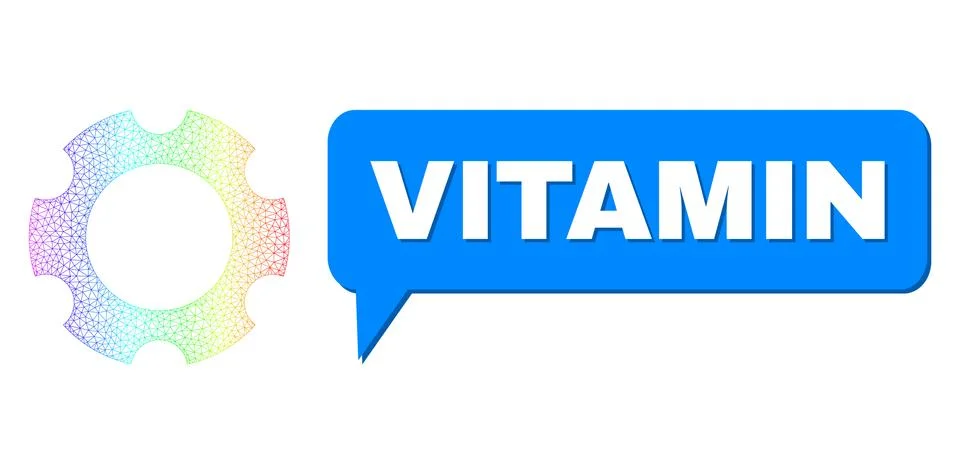 Rainbow Mesh Gradient Gear Icon and Vitamin Chat Bubble with Shadow Stockillustratie