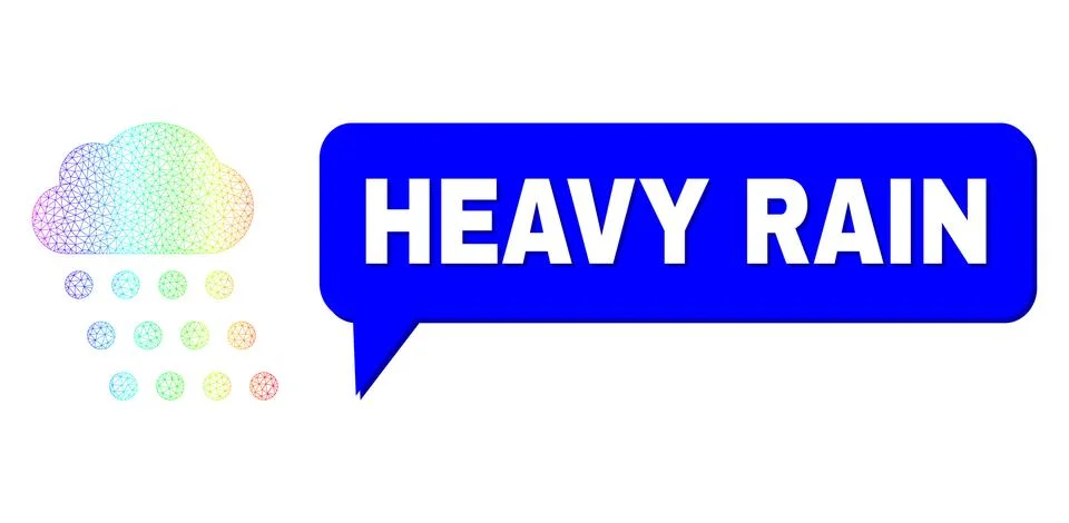 Rainbow Mesh Gradient Rain Cloud Icon and Heavy Rain Chat Bubble with Shadow Stock Illustration