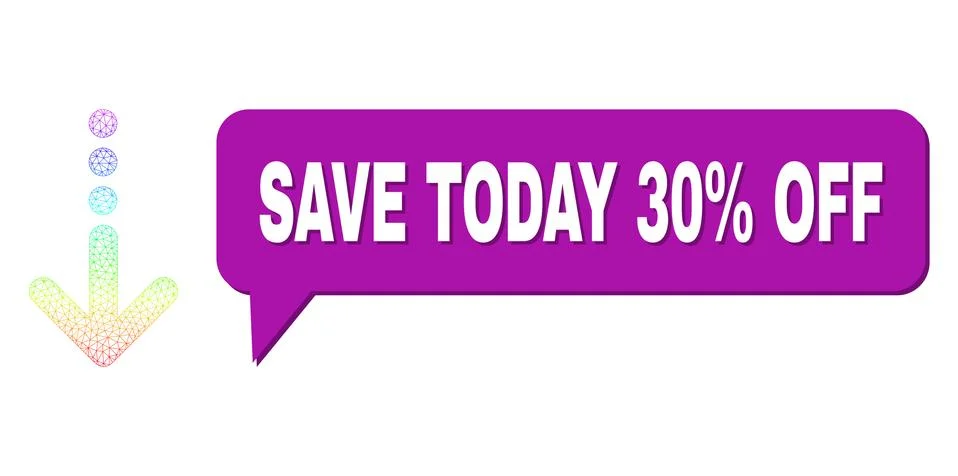 Rainbow Mesh Gradient Send Down Icon and Save Today 30% Off Chat Bubble with イラスト素材