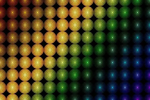Rainbow metallic shiny glowing light circles pattern glow shine lights gleam Stock Illustration