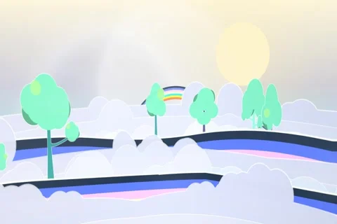 Rainbow midnight vibe floating tree canopy scene commercial background scene wit 스톡 동영상 339315099