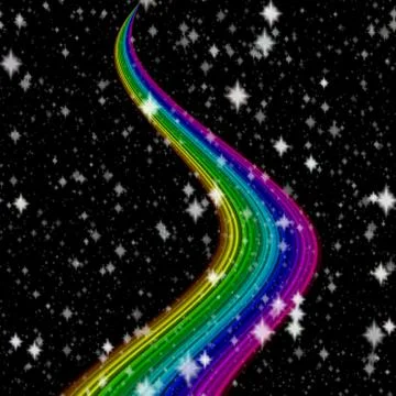 Rainbow milky way generated on black sky with white stars Stock Illustration