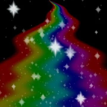 Rainbow milky way generated on black sky with white stars Stock Illustration