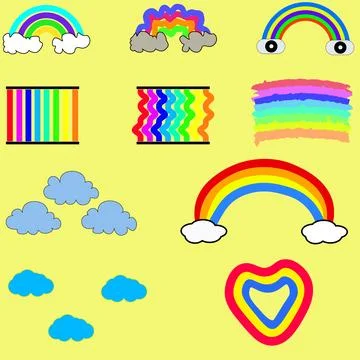 RAINBOW MIX set pattern yellow background cartoon drawing Stock Illustration