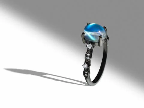 Rainbow Moonstone &amp; Diamonds Ring Stock Photos