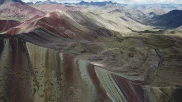 Rainbow Mountain Peru Drone Aerial Flyby - Vinicunca, Forward Fly By Stock Footage