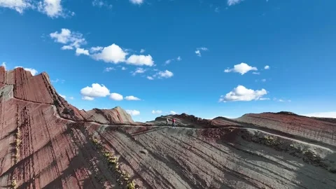 Rainbow Mountain Vinicunca, Cusco Peru. Aerial View. Cinematic Establishing Shot Stock Footage 342314445