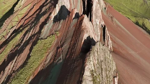 Rainbow Mountain Vinicunca, Cusco Peru. Aerial View. Cinematic Establishing Shot Stock Footage 342314804