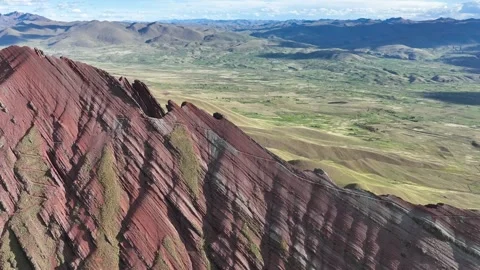 Rainbow Mountain Vinicunca, Cusco Peru. Aerial View. Cinematic Establishing Shot Stock Footage 342314869