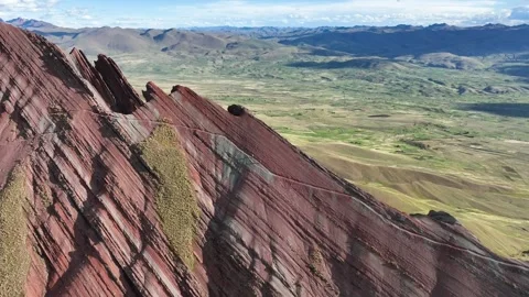 Rainbow Mountain Vinicunca, Cusco Peru. Aerial View. Cinematic Establishing Shot Stock Footage 342314958
