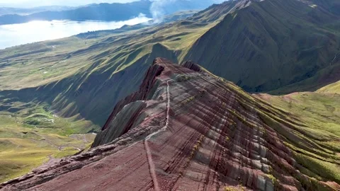 Rainbow Mountain Vinicunca, Cusco Peru. Aerial View. Cinematic Establishing Shot Stock Footage 342315983
