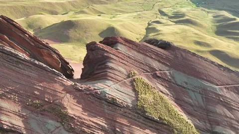 Rainbow Mountain Vinicunca, Cusco Peru. Aerial View. Cinematic Establishing Shot Stock Footage 342315995