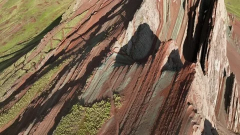 Rainbow Mountain Vinicunca, Cusco Peru. Aerial View. Cinematic Establishing Shot Stock Footage 342316028