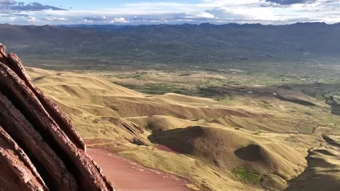Rainbow Mountain Vinicunca, Cusco Peru. Aerial View. Cinematic Establishing Shot Stock Footage 342316038