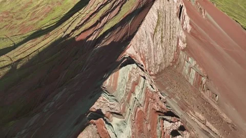 Rainbow Mountain Vinicunca, Cusco Peru. Aerial View. Cinematic Establishing Shot Stock Footage 342317708
