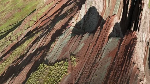 Rainbow Mountain Vinicunca, Cusco Peru. Aerial View. Cinematic Establishing Shot Stock Footage 342317721
