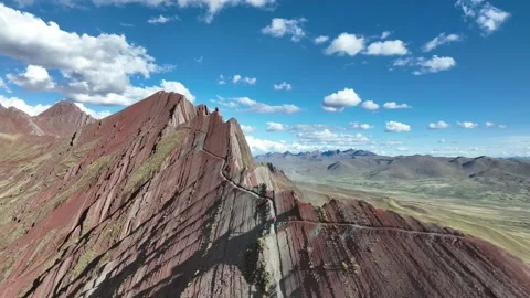 Rainbow Mountain Vinicunca, Cusco Peru. Aerial View. Cinematic Establishing Shot Stock Footage 342317727