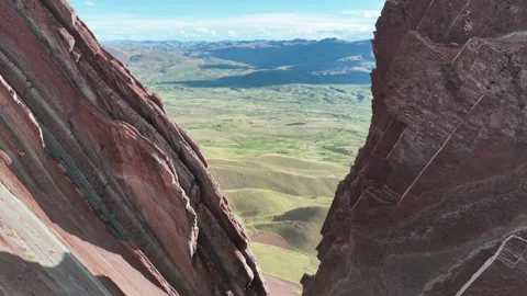 Rainbow Mountain Vinicunca, Cusco Peru. Aerial View. Cinematic Establishing Shot Stock Footage 342317733